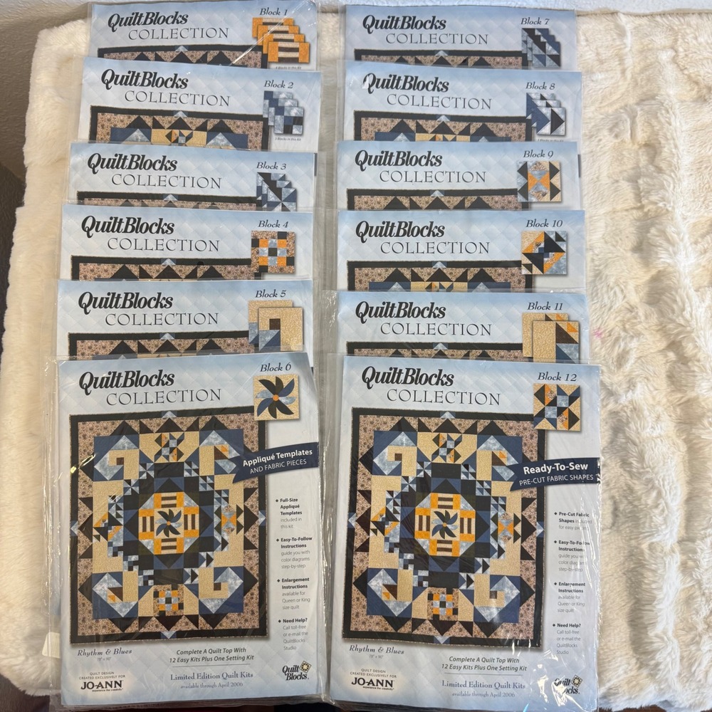 Jo-Ann QuiltBlocks Rhythm & Blues 12 Block Kit Set Quilt Full 78x90 Blocks only